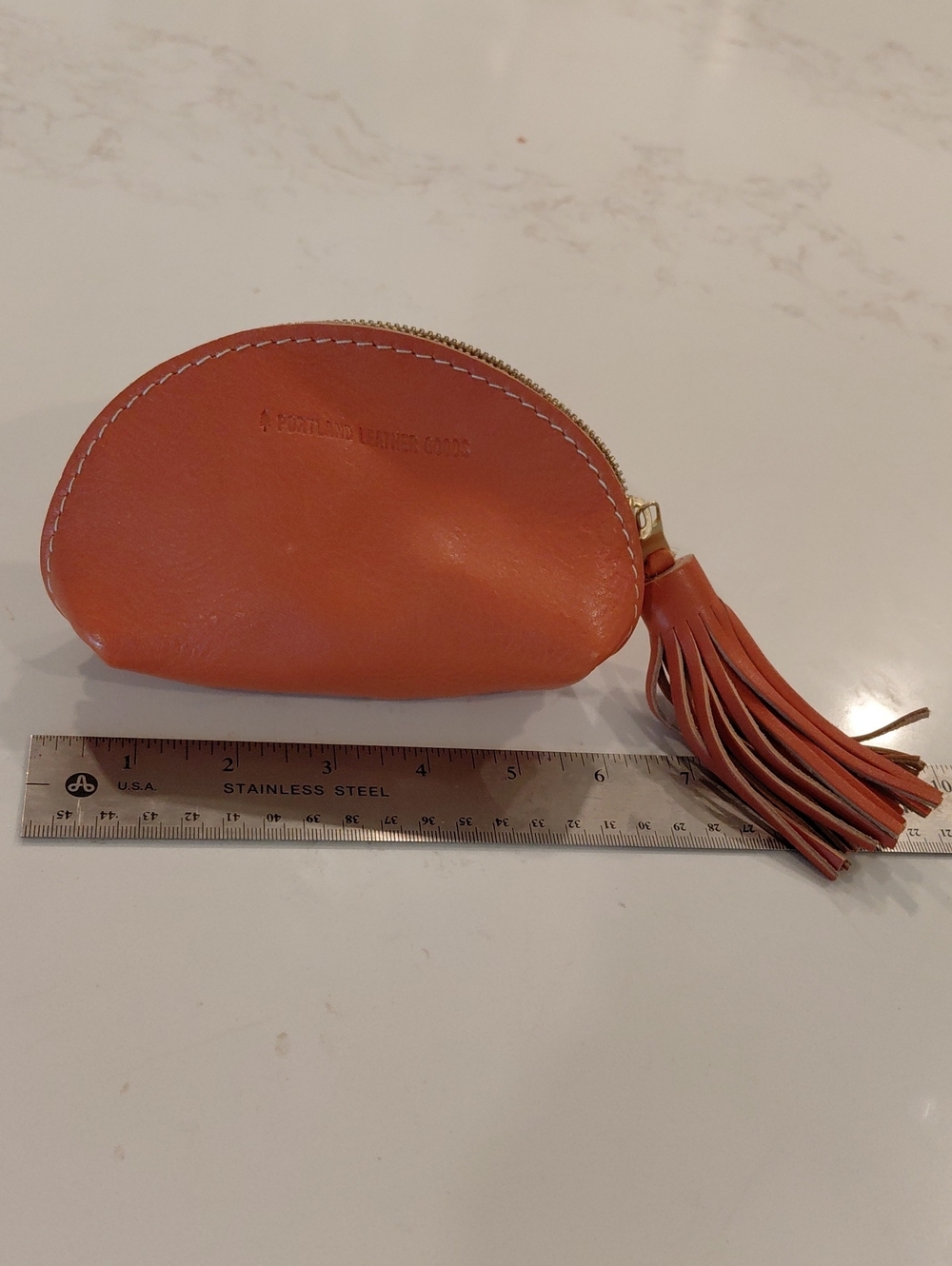 PORTLAND LEATHER GOODS Small Orange Leather Tassel Coin Pouch..NEW?